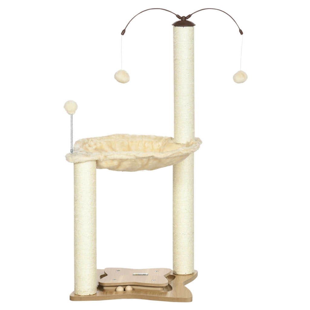 Albero Tiragraffi per Gatti con Amaca e Palline ¨C Zephmum ¨C Beige 53.5x53.5x90 cm