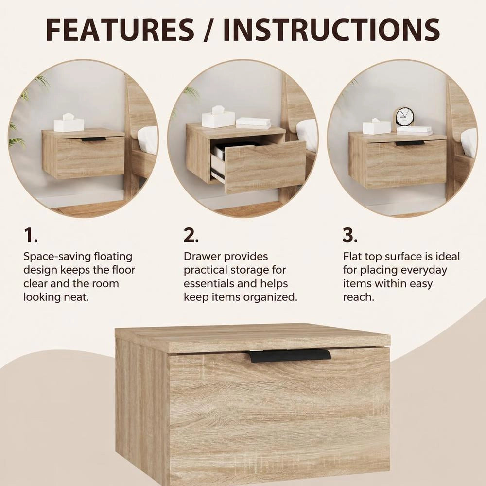 Wall-mounted Bedside Table Sonoma Oak 34x30x20 Cm