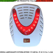 Sirena Alntifurto da Esterno Con Lampeggiatore a Led Melodia Bitono 115 dB Frequenza A/B 1724/2475 Hz Comando Di Allarme Caduta Polarità 2 Segnali Stato Impianto Alimentazione 13,8 V Escluso Batteria