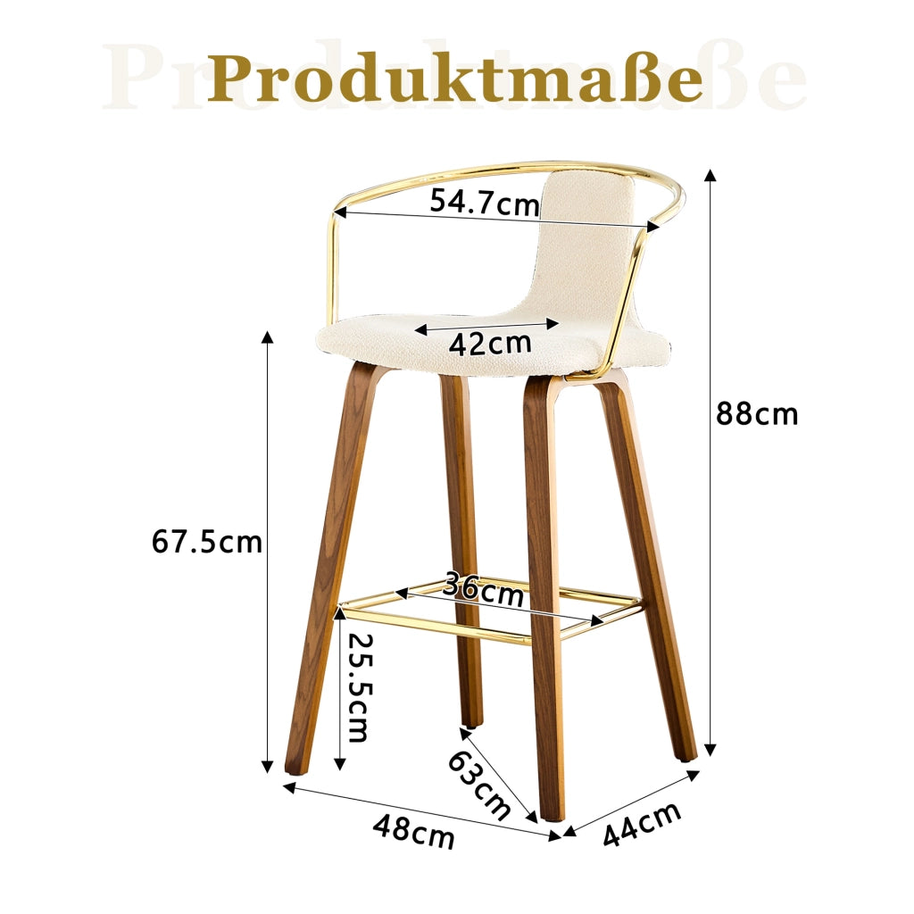 Sgabello da bar con braccioli e seduta imbottita per cucina e bancone in legno bianco 68 × 52,5 × 44 cm