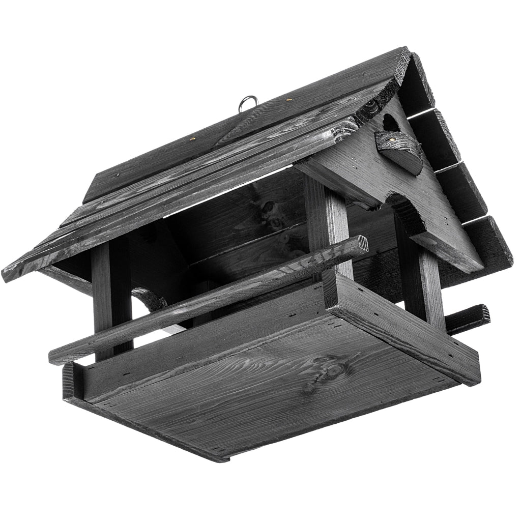 KADAX Grande mangiatoia per uccelli in legno di alta qualità da appendere, colore grigio, ideale come regalo.
