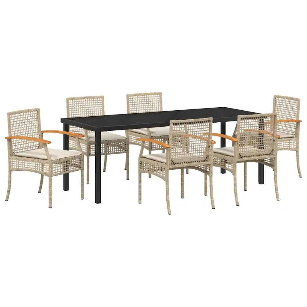 Set da Pranzo per Giardino 7 pcs Beige e Nero Rattan 3380832