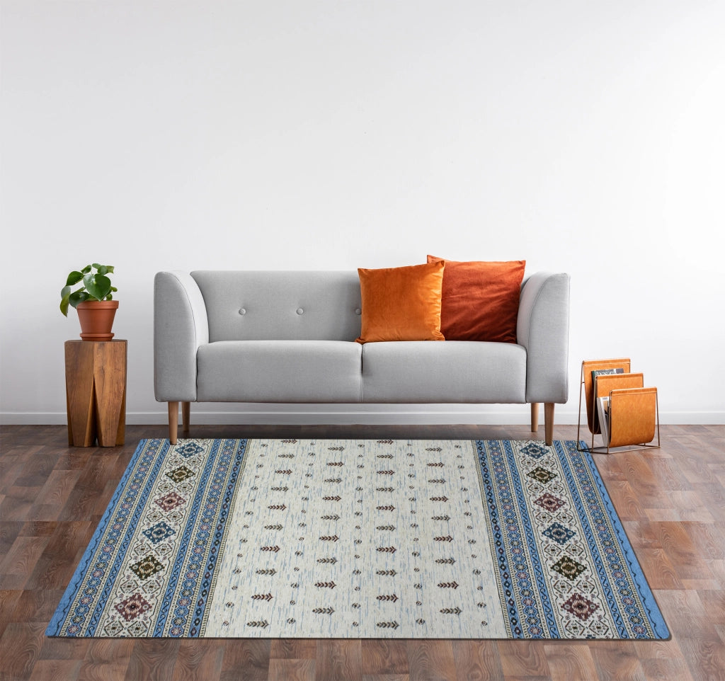 Tappeto Arredo Moderno Morbido in Ciniglia Ingresso Antiscivolo Prodotto Italiano  Soggiorno Camera Salotto Disegni Piazzati Cotone Varie Misure Grande Loom/Azzurro - 140x200 cm