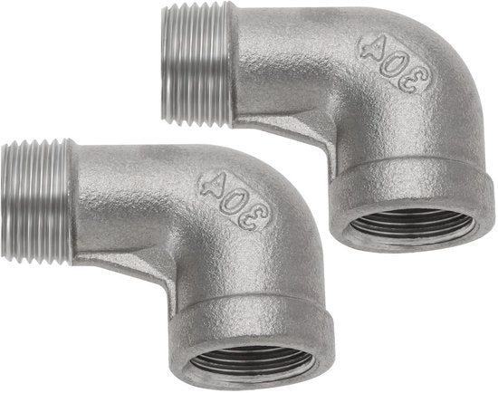 Connettori a gomito 90 gradi - 2 connettori - 1/4 pollici BSP - Acciaio inossidabile - Adatto per connessioni tubolari - Duraturo e resistente agli urti - Connettori di tubo