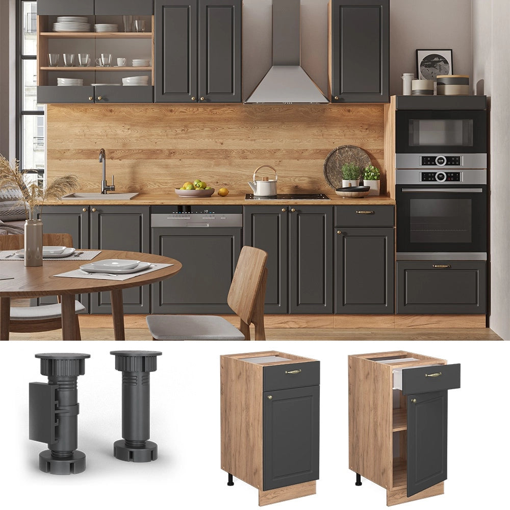 Mobiletto base per cucina Fame-Line Antracite-oro/Rovere dorato 40 cm senza piano di lavoro Vicco
