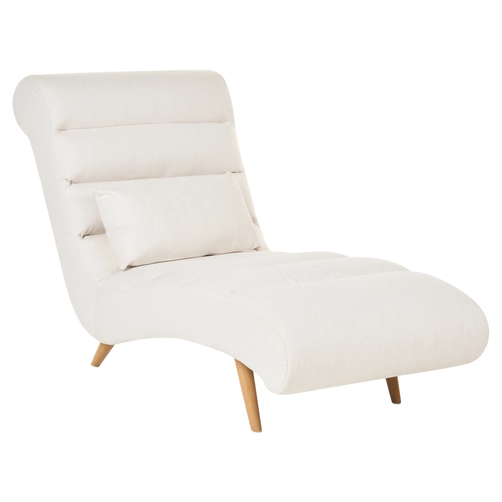 Chaise longue in tessuto bianco sporco per soggiorno, per il relax, con gambe effetto legno, stile scandinavo moderno