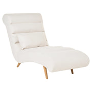 Chaise longue in tessuto bianco sporco per soggiorno, per il relax, con gambe effetto legno, stile scandinavo moderno