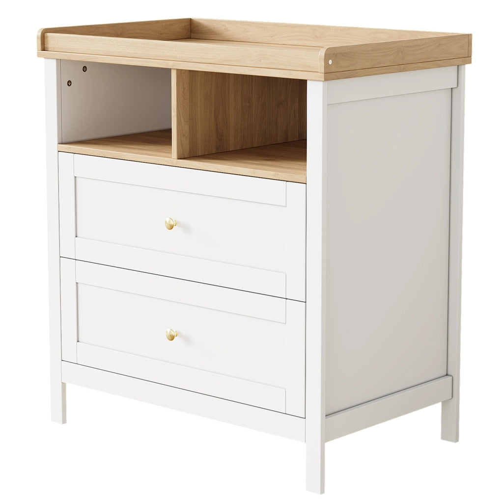 Fasciatoio trasformabile in MDF naturale e bianco con cassetti