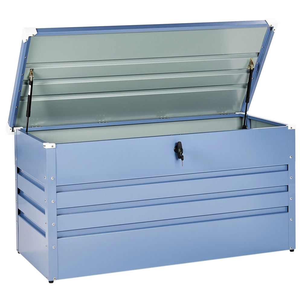 Cassapanca da esterno in acciaio zincato blu 132 x 62 cm giardino stile industriale