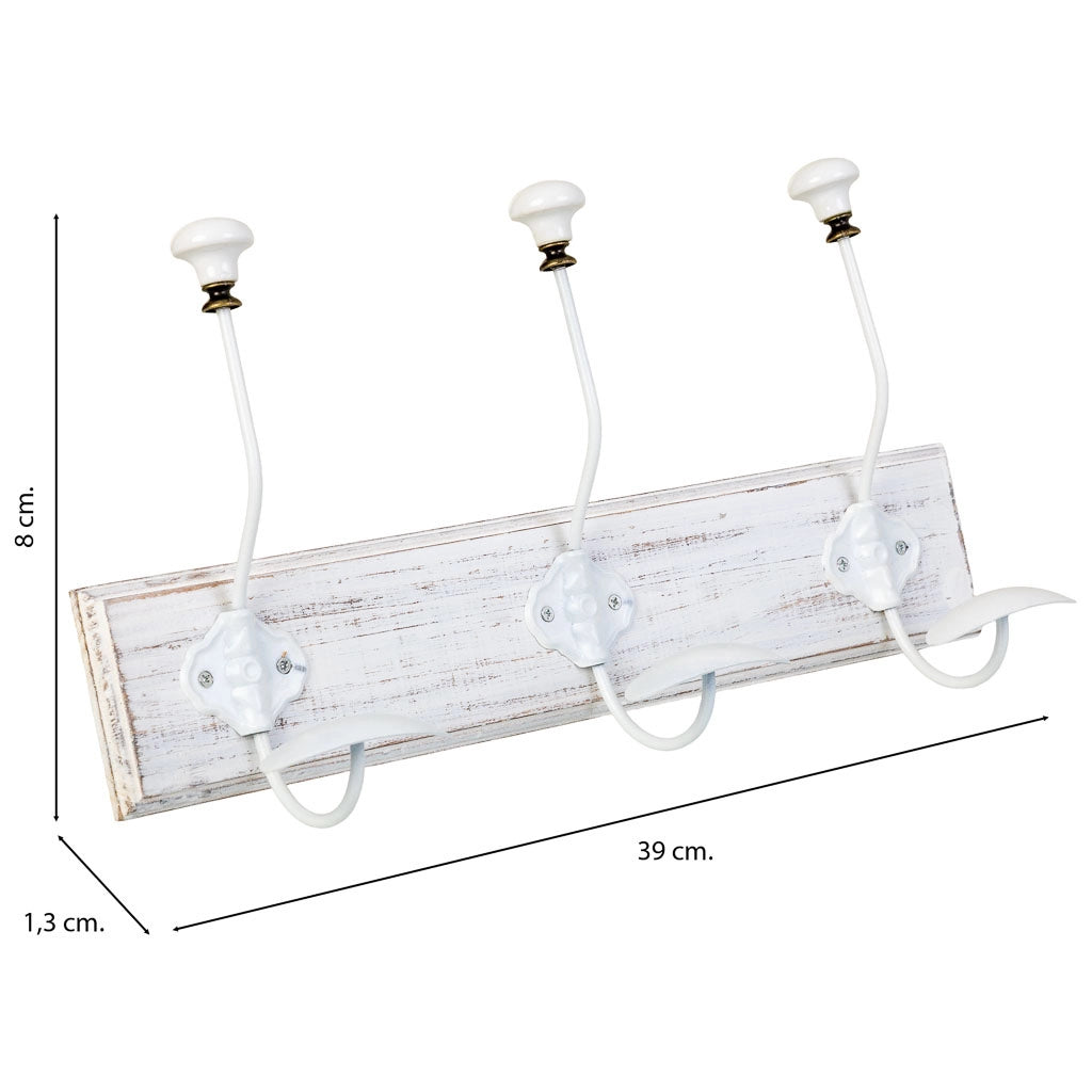 Appendiabiti da parete in legno con 3 ganci 39x1,3x8h cm