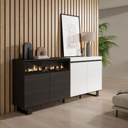 Credenza, Mobile, 200x35x87cm, 4 Porte, Camino elettrico, Design industriale, Bianco e nero RF2394