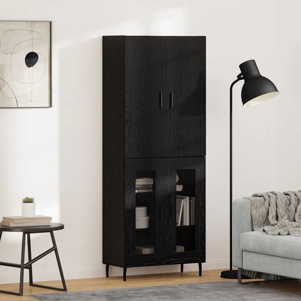 Credenza 2 pcs Rovere artigianale Legno Stratificato e Vetro 3403185