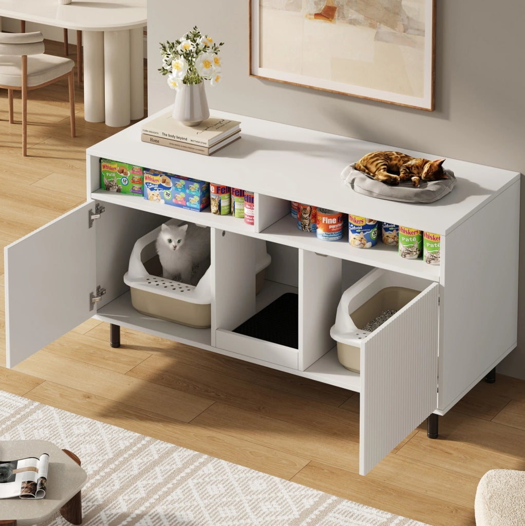 Mobile lettiera con 2 ante e tappetino, bianco 120x50x66 cm