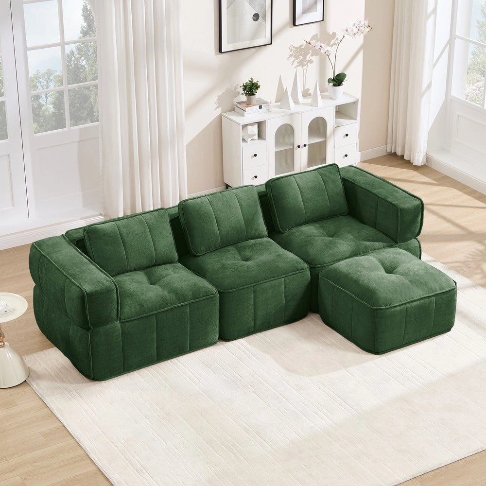 Divano angolare 3 posti con poggiapiedi ¨C Minimal ¨C Verde tessuto imbottito