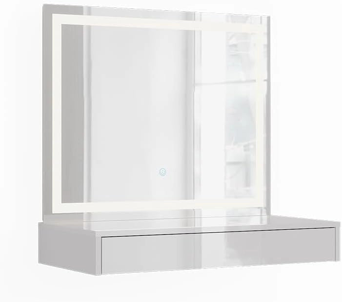 Tavolo da toeletta Sherry, Bianco/bianco lucido, 80 cm 2 parti