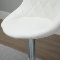 Set 2 Sgabelli da Bar, Altezza Regolabile con Base in Metallo e Seduta in Pelle PU, Sgabelli Moderni con Schienale e Poggiapiedi, 46x48x83-104cm, Bianco