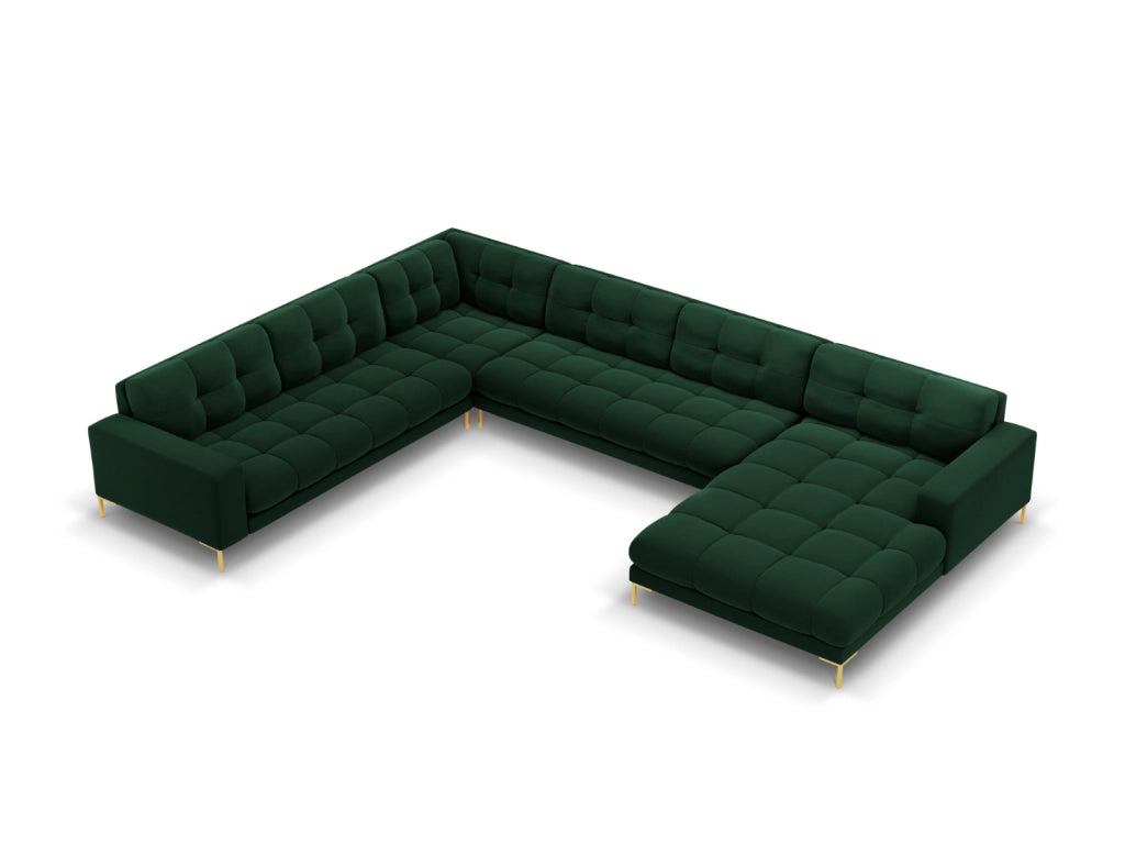 Cosmopolitan Design - Divano panoramico sinistro "Bali" 7 posti in velluto verde bottiglia 