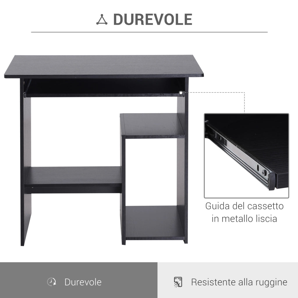 Scrivania PC Moderna in Legno con Ripiano per CPU e Spazio per Tastiera Estraibile, 80x45x75 cm, Nero
