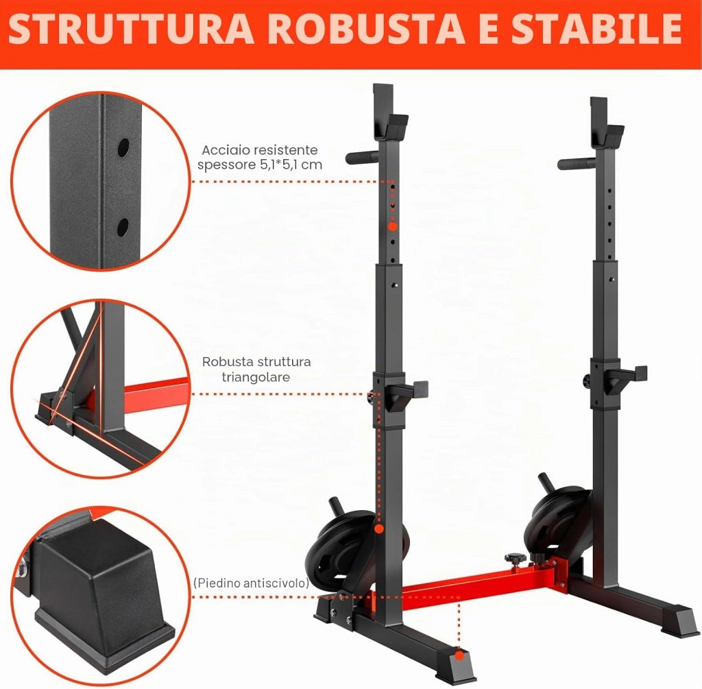 Rack da Squat, Supporto Bilanciere Regolabile, Stand per Sollevamento Pesi Multifunzione per casa, palestra Max 250 KG