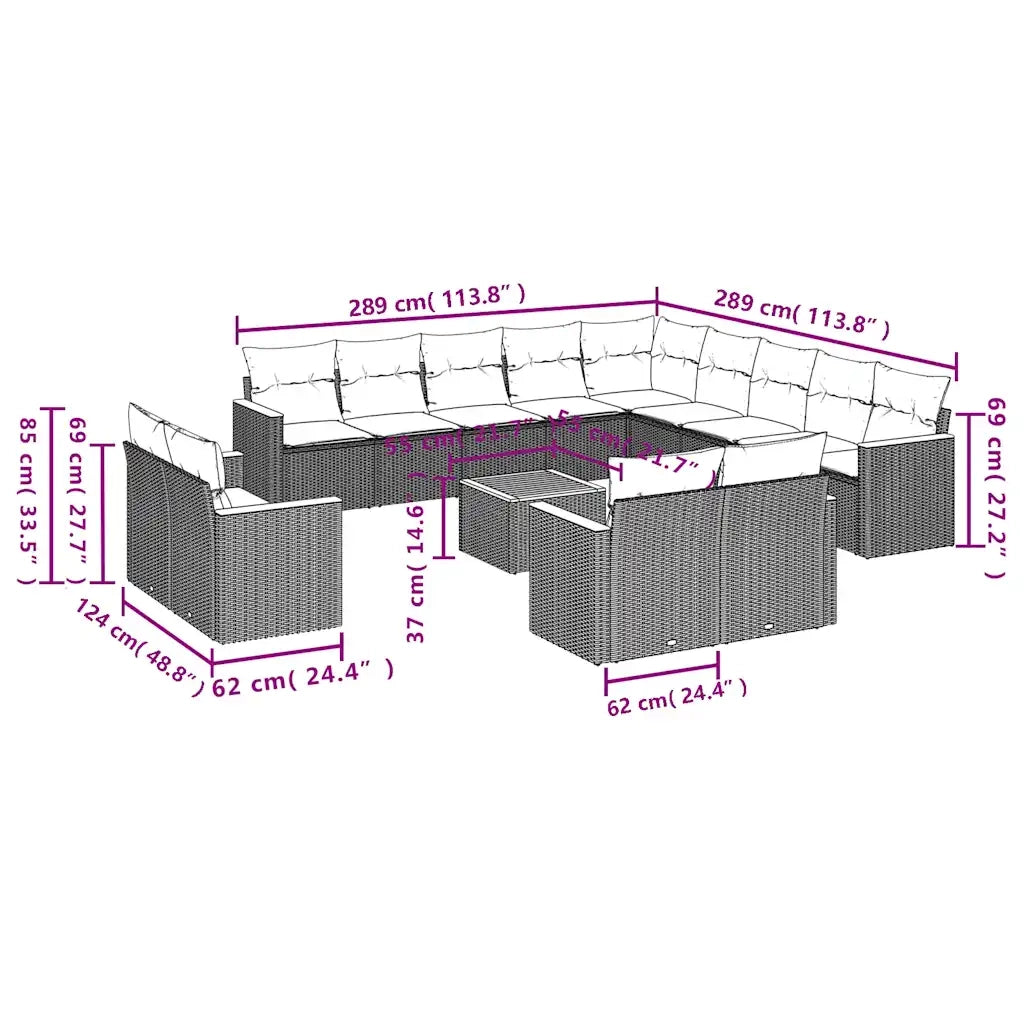 Set Divani da Giardino 14 pz con Cuscini Nero in Polyrattan 3226533