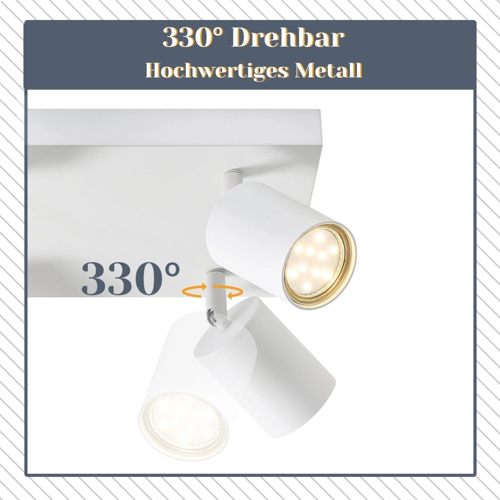 ZMH Faretto da soffitto bianchi 4 luci GU10 ferro girevoli 330° stile industriale per salone camera cucina corridoio