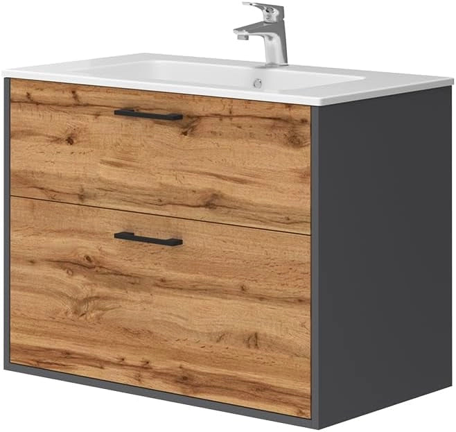 Set di mobili da bagno Lanco, Antracite, 80 x 61.5 cm con lavabo, composto da mobile sottolavabo e lavabo