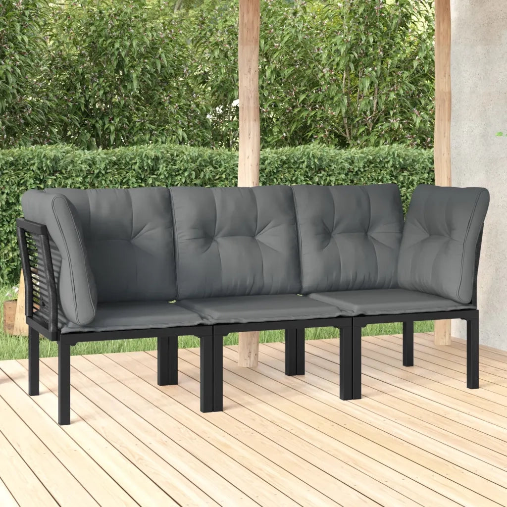 Set Salotto da Giardino 3 pz | Set di Mobili da Esterno Nero e Grigio in Polyrattan