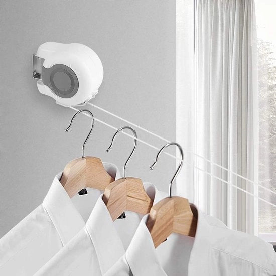 Waschiera con sistema di sollevamento automatico, 2 x 13 m di corda di asciugatura estensibile per installazione a parete, asciugatrice a parete gigante con 2 corda di asciugatura estensibili per uso interno ed esterno.