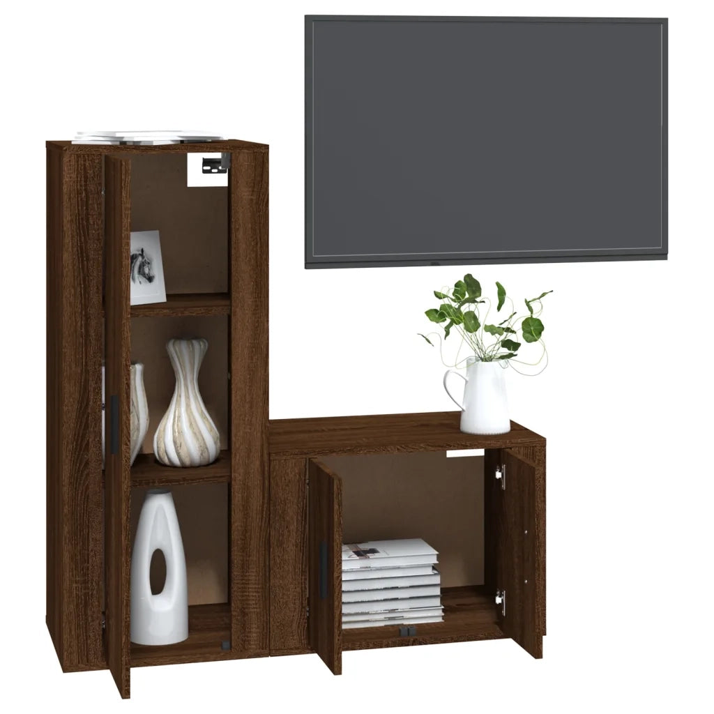 Set Mobili Porta TV 2 pz Rovere Marrone in Legno Multistrato 3188725