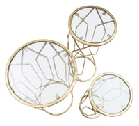 Porta Telefono Tunisi Tris Ø32x71-28x65-23x61 cm in Ferro e Vetro Oro