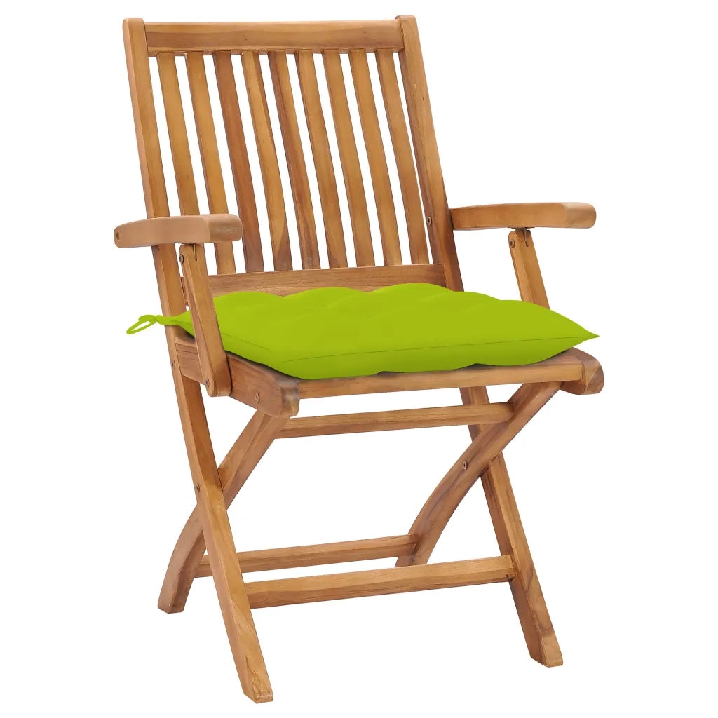 Sedie Giardino 2 pz | Sedie da Esterno e Cuscini Verde Brillante Massello di Teak