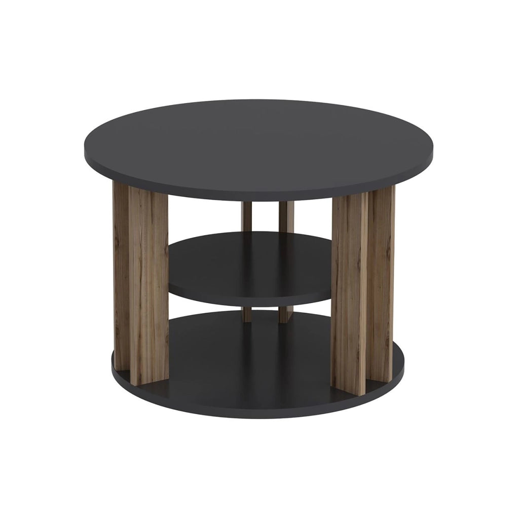 Tavolino da Caffè 'Hammel' Tavolino Basso con 2 Piani Rotondi - Antracite / Rovere [en.casa]