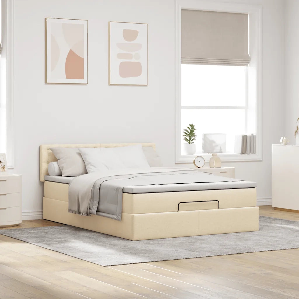 Pouf Letto con Materasso Crema 140x190 cm in Tessuto 3311627