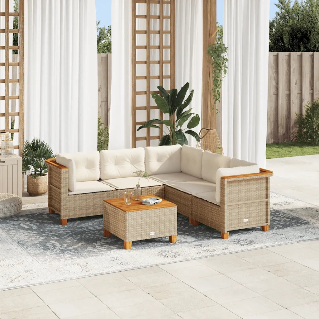 Set Divano da Giardino 6 pz con Cuscini Beige in Polyrattan