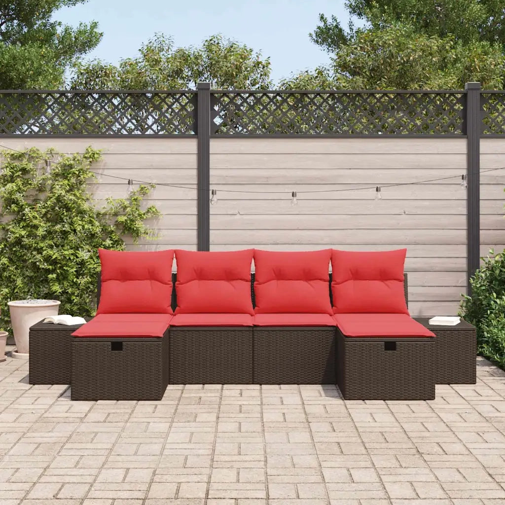 Set Divano da Giardino con cuscino 6 pcs Marrone polyrattan
