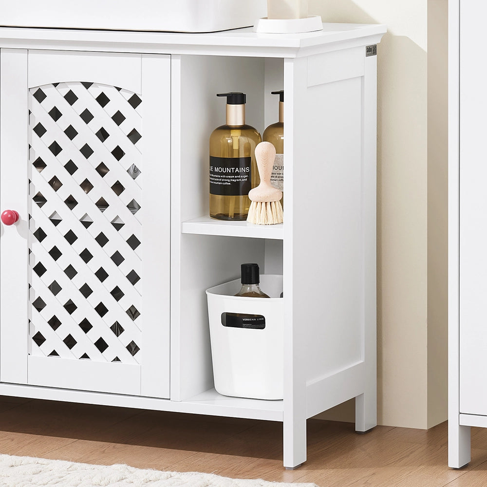 SoBuy Mobile Sottolavabo Bagno con 2 Ante e Ripiano Aperto – Mobiletto Bagno Sottolavabo in MDF E1, Ripiano Regolabile, Capacità 42kg – Mobili Salvaspazio 80x31,5x60,5cm BZR210-W