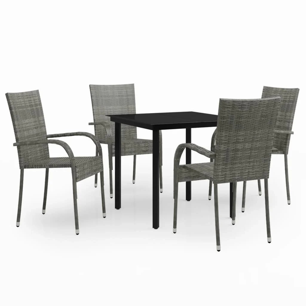 Set da pranzo da giardino per esterni da 5 pezzi mobili grigi e neri 02_0013797