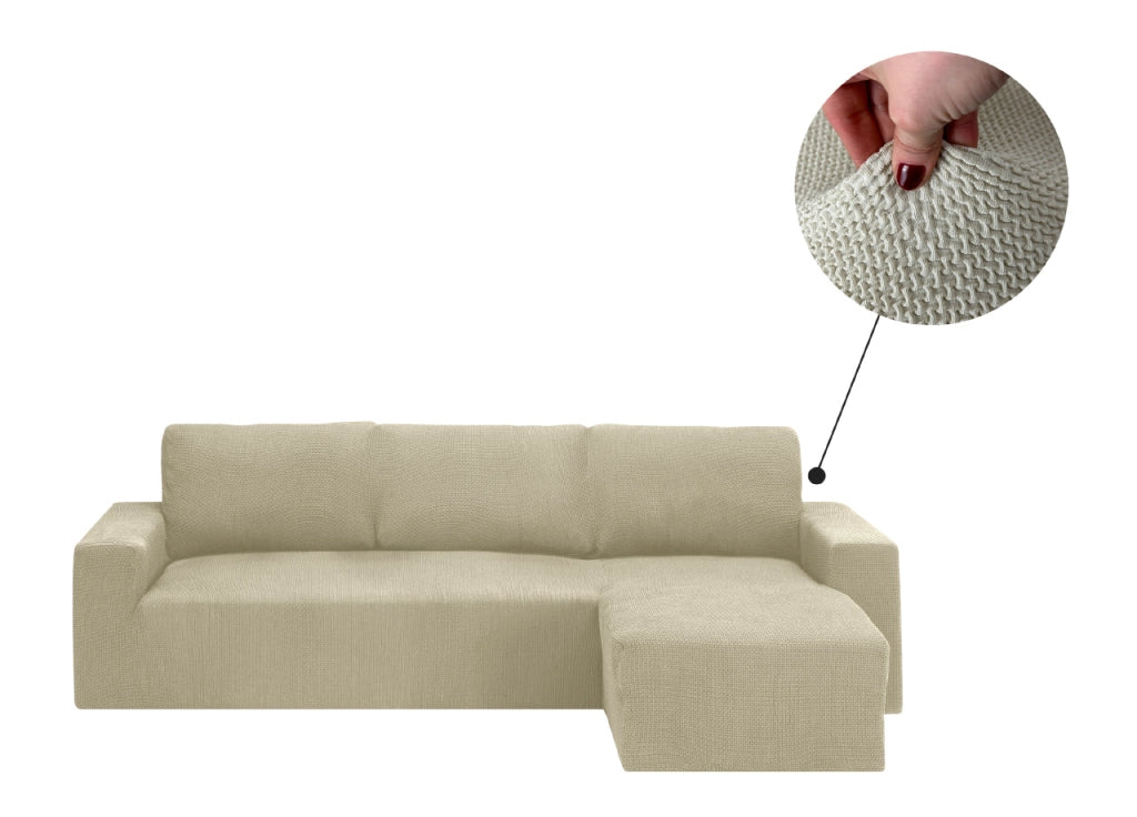 Copridivano Con Penisola Chaise Longue Tinta Unita Panna Mod Capri - Destra - Panna