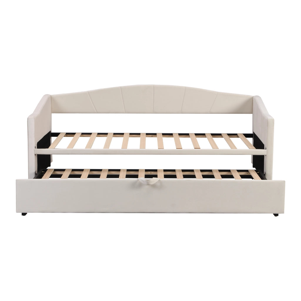 Divano letto estraibile in velluto - Zephmum- 90/180x200 cm - Beige - Con rete a doghe