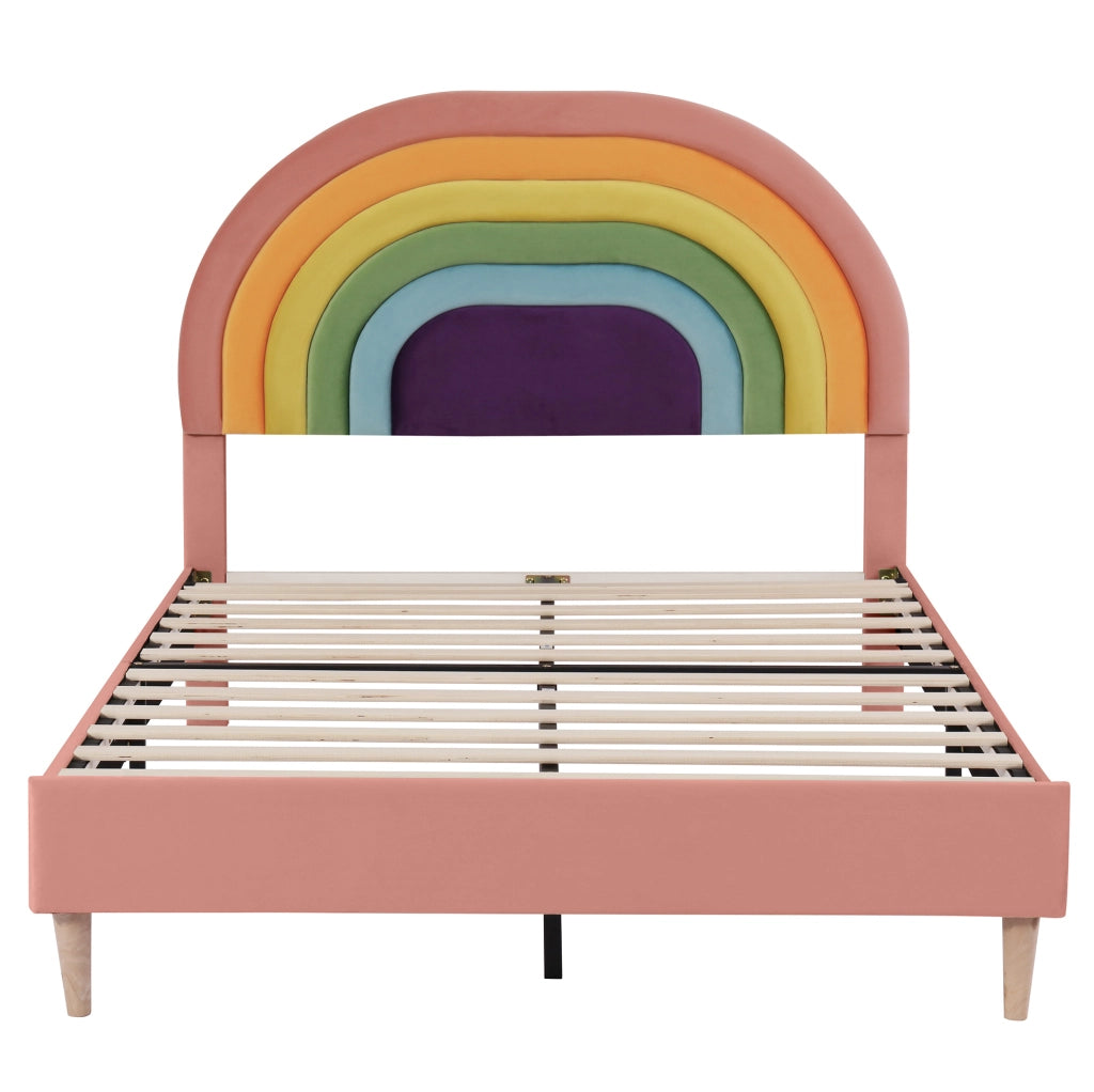 Letto imbottito 140x200 cm con rete a doghe e testiera regolabile in velluto rosa