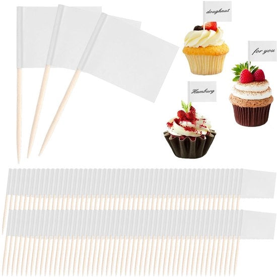 Decorazioni per buffet - Cocktailtandenstokers in carta - Decorazioni per tavola - Stickers per decorare - 100 pezzi - Bianchi - Facili da utilizzare - Bandierine