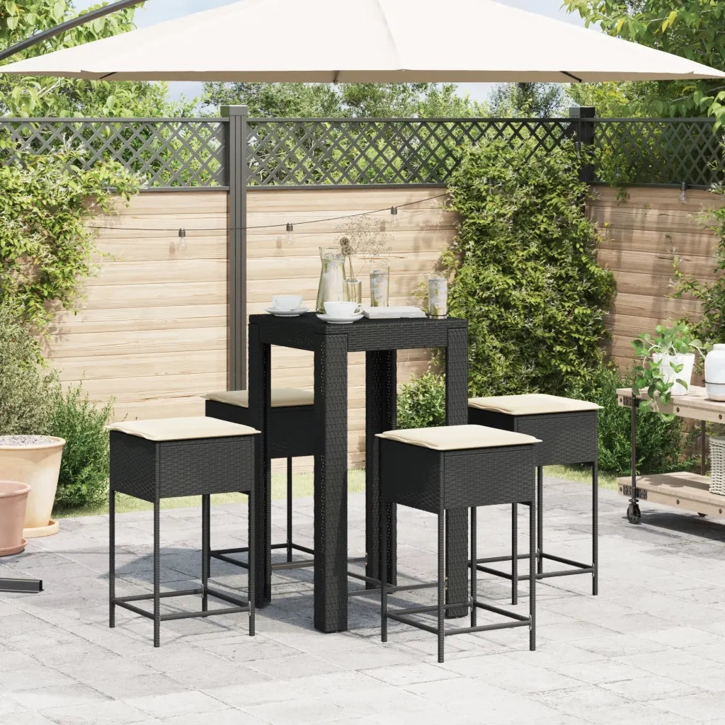 Set Bar da Giardino 5 pz con Cuscini in Polyrattan Nero 3261449