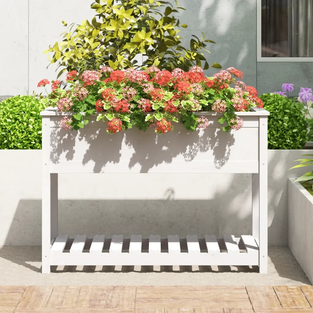 Fioriera con Mensola Bianca 111,5x54x81 cm Legno Massello Pino 823788