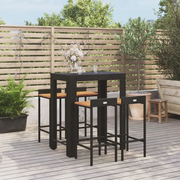 Set Bar Giardino 5 pz Nero Polyrattan e Legno Massello Acaciacod mxl 100671