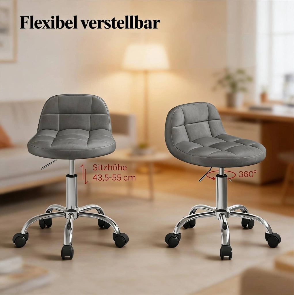 Sedia da ufficio regolabile in velluto grigio scuro con ruote