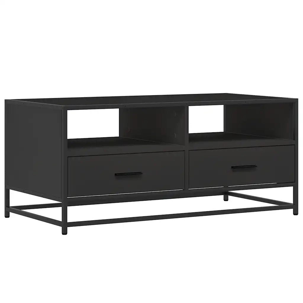 Tavolino Salotto Nero 100x50x45 cm Legno Multistrato e Metallo