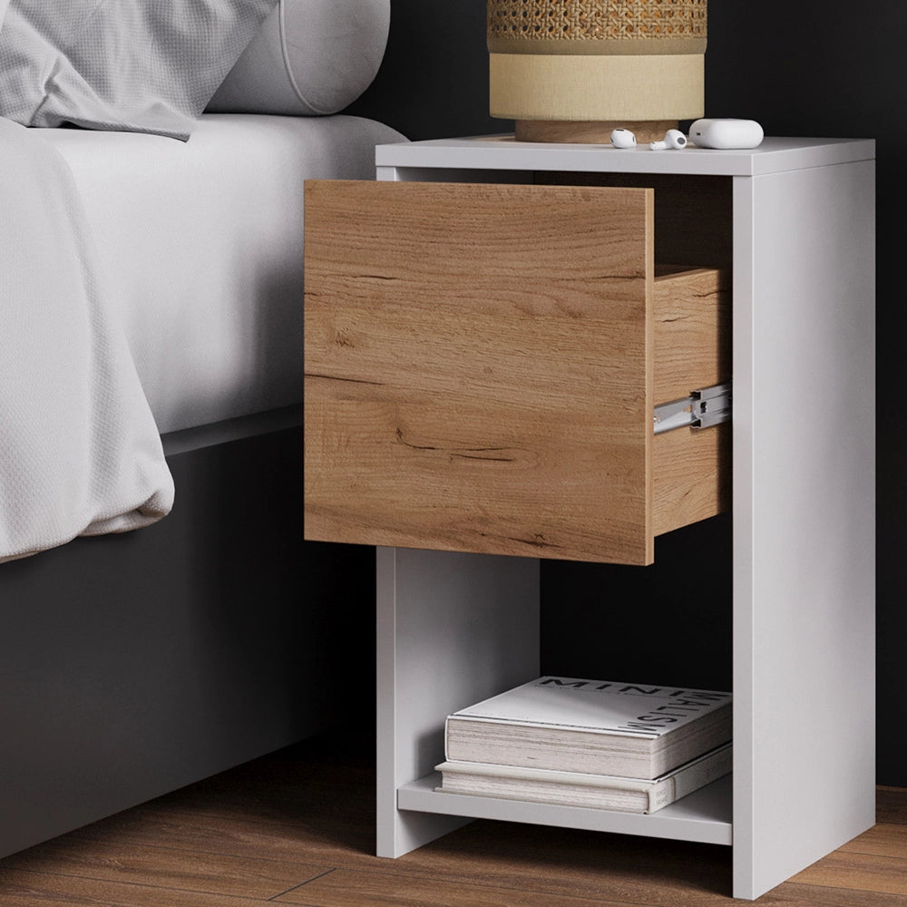 Vicco Comodino Rovere bianco/dorato 30 x 55 cm con 3 cassetti