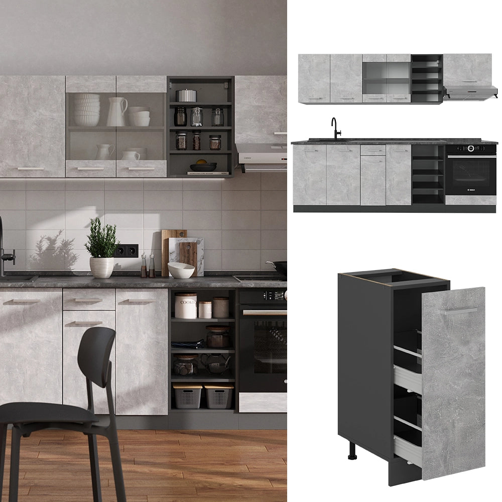 Vicco Cucina componibile Calcestruzzo/antracite 240 cm , PL Marmo