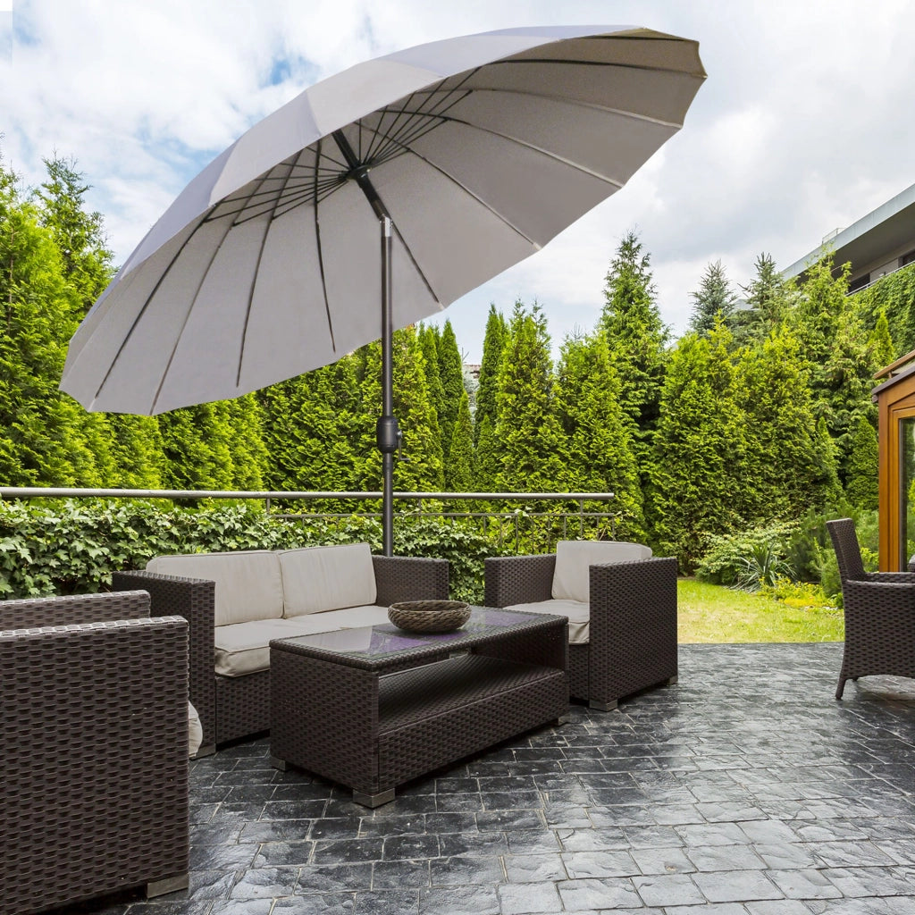 Ombrellone da Giardino e Terrazza 2.5x2.5 m a Manovella con 18 Stecche e Inclinabile, Grigio