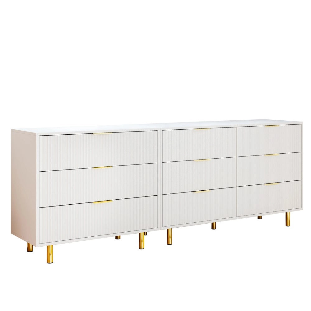 Cassettiera Modulare con 9 Cassetti e Sideboard ¨C MINIMAL ¨C Bianco e Oro 200x40x72 cm